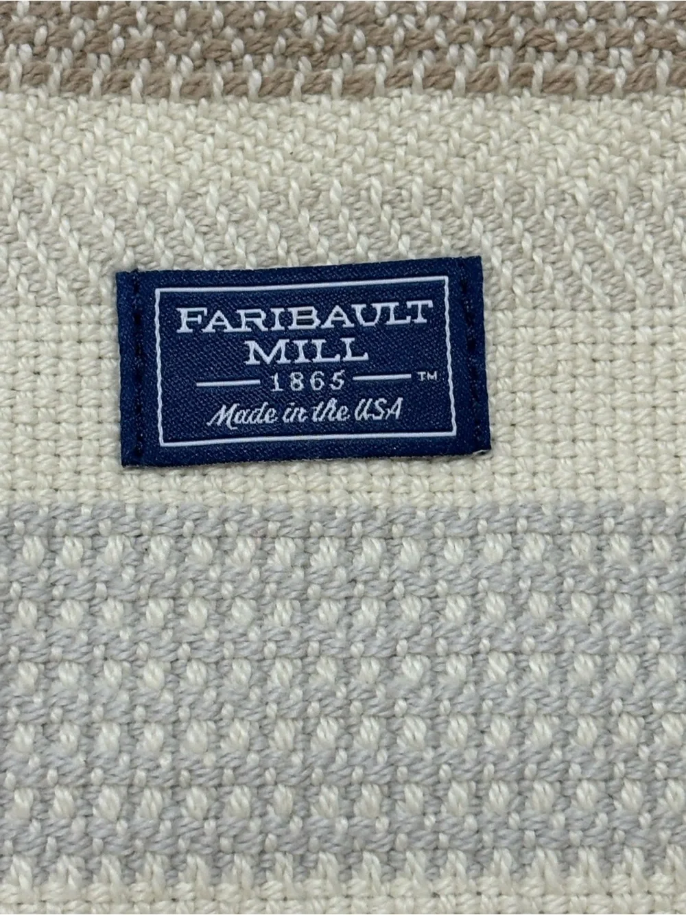 Vtg Faribault Woolen Mills Wool Tote Bag MADE IN USA Leather Straps Blue Cream - Picture 8 of 8